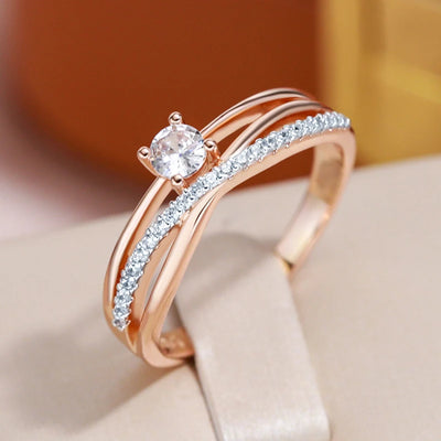 JULYDREAM 585 Gold Color Crossing Design Silver Plated White Zircon Wedding Rings for Women Personality Matching Finger Jewelry