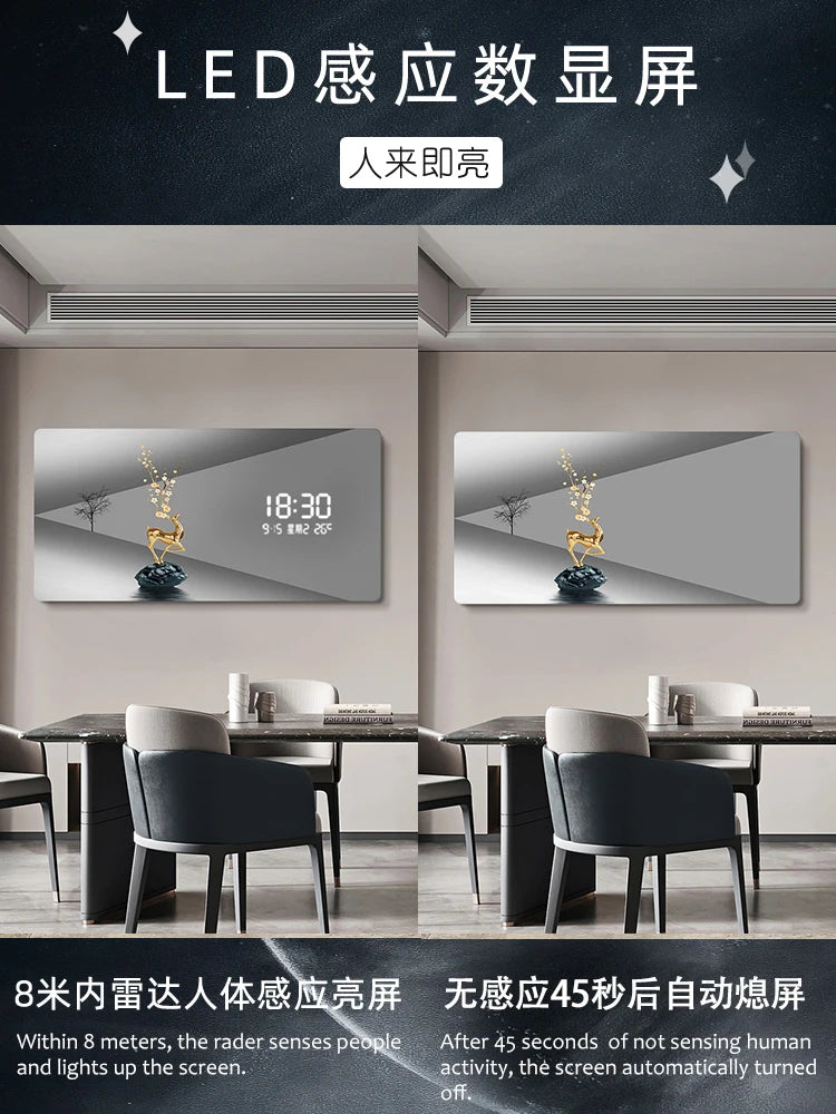 light luxury digital display electronic wall clock guest restaurant decoration painting radar induction light plug-in wall clock