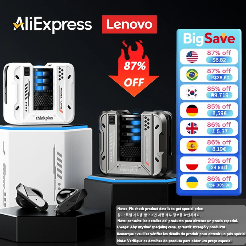 Lenovo Earphones Bluetooth 5.4 Wireless Gaming Headset Noise Reduction HD Call Earbuds LP49 Music Daul Mode Headphones GM2 Pro