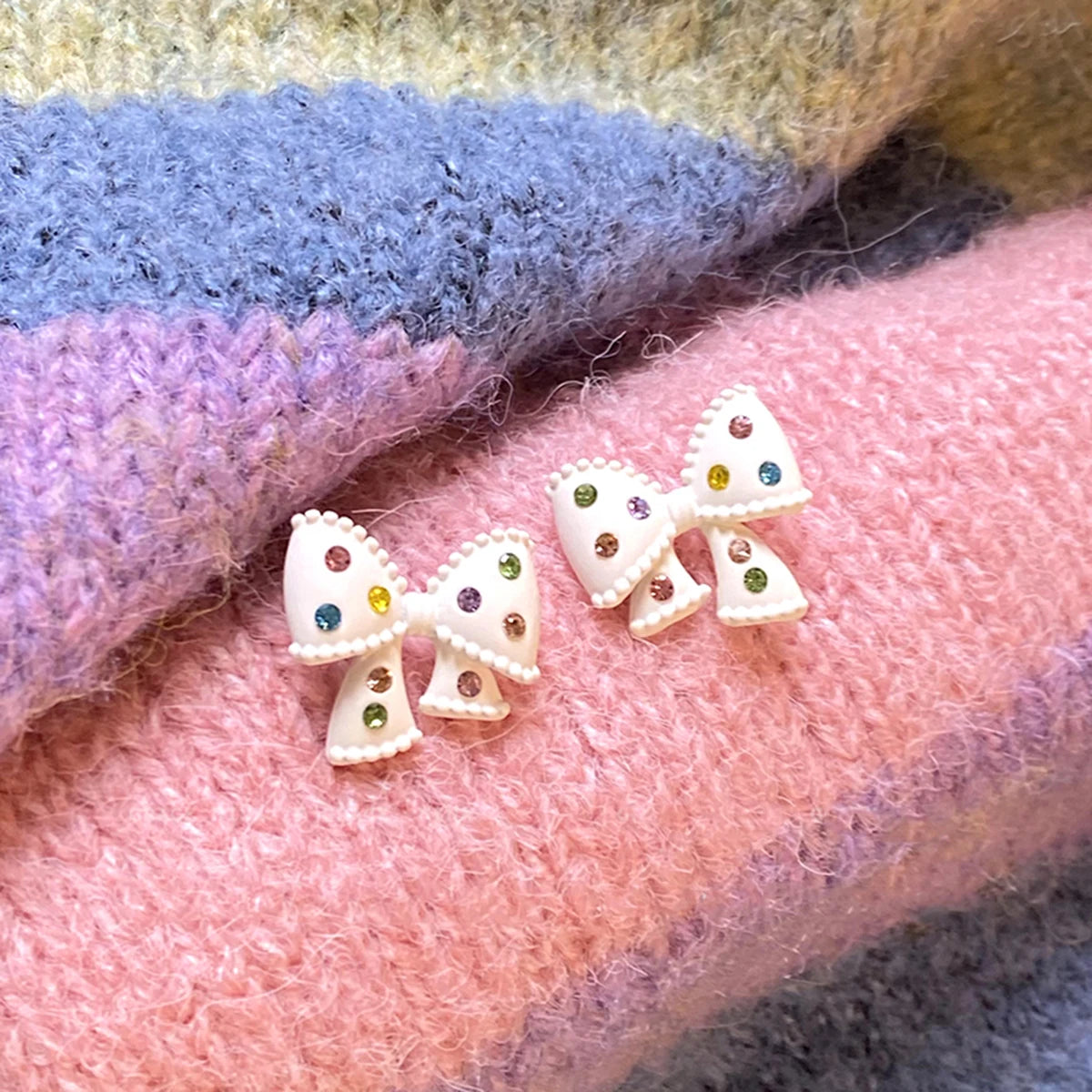 Colorful Zircon Bow Earrings Fashionable Cute Originality Design Resin Bow Delicate Earrings Women's Birthday Gift Jewelry