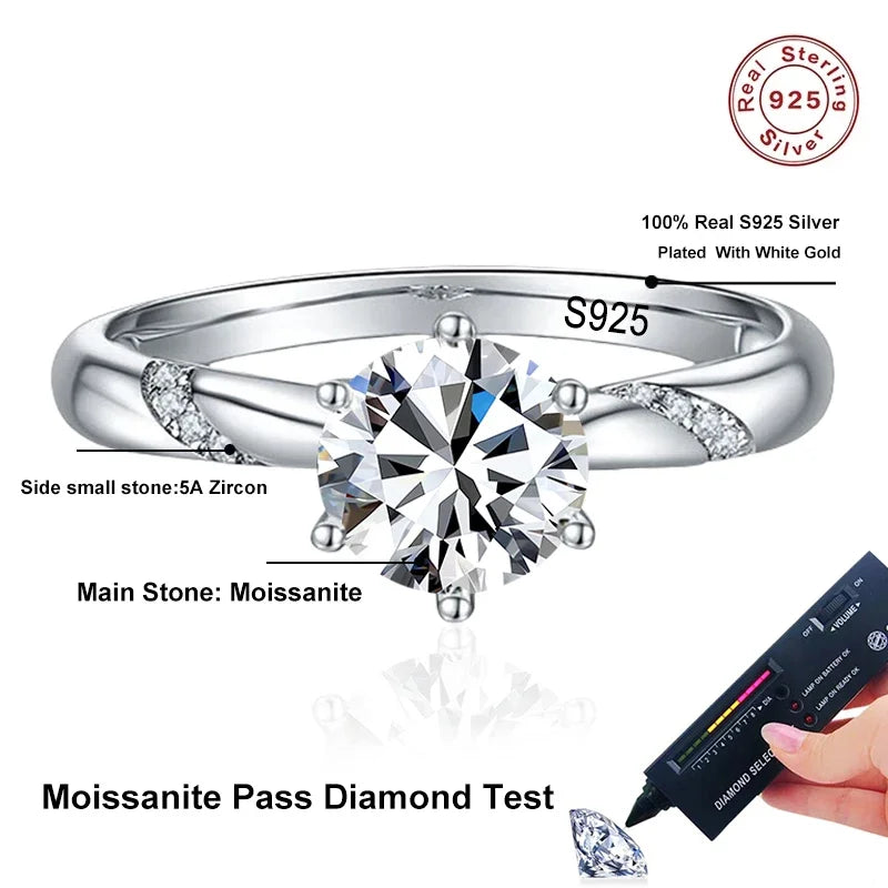 NeeTim 1ct - 3ct Moissanite Ring 925 Sterling Silver with 18K Gold Plated Diamond Engagement Wedding Band Fine Jewelry For Women