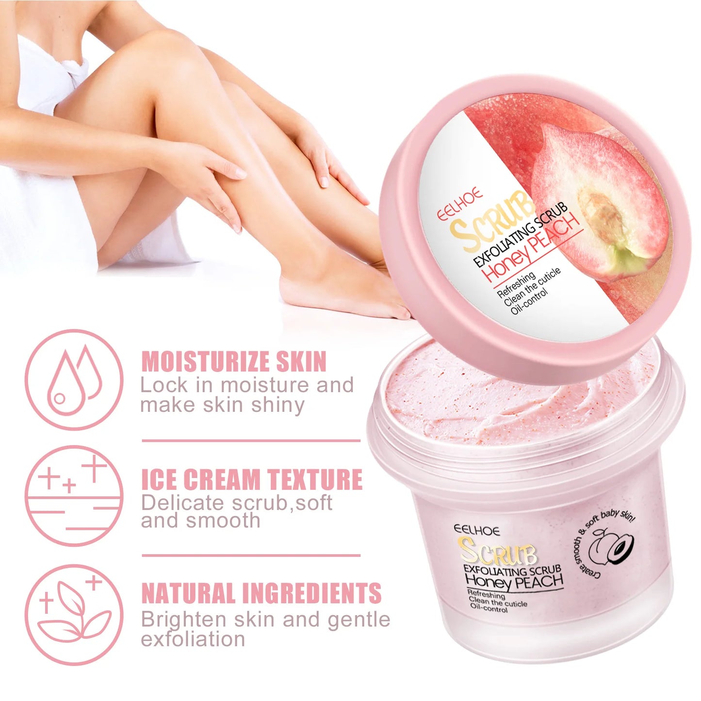 EELHOE Peach Exfoliating Scrub Moisturizing Brighten Body Gel Deep Cleaning Whitening Exfoliating Pore Clean Skin Spa Scrub 100g