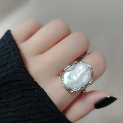 FENASY Natural Freshwater 12-16mm Big Baroque Pearl 925 Sterling Silver Rings For Women Bridal Wedding Jewelry Birthday Gift