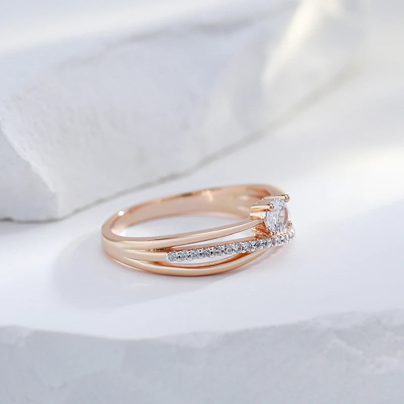 JULYDREAM 585 Gold Color Crossing Design Silver Plated White Zircon Wedding Rings for Women Personality Matching Finger Jewelry