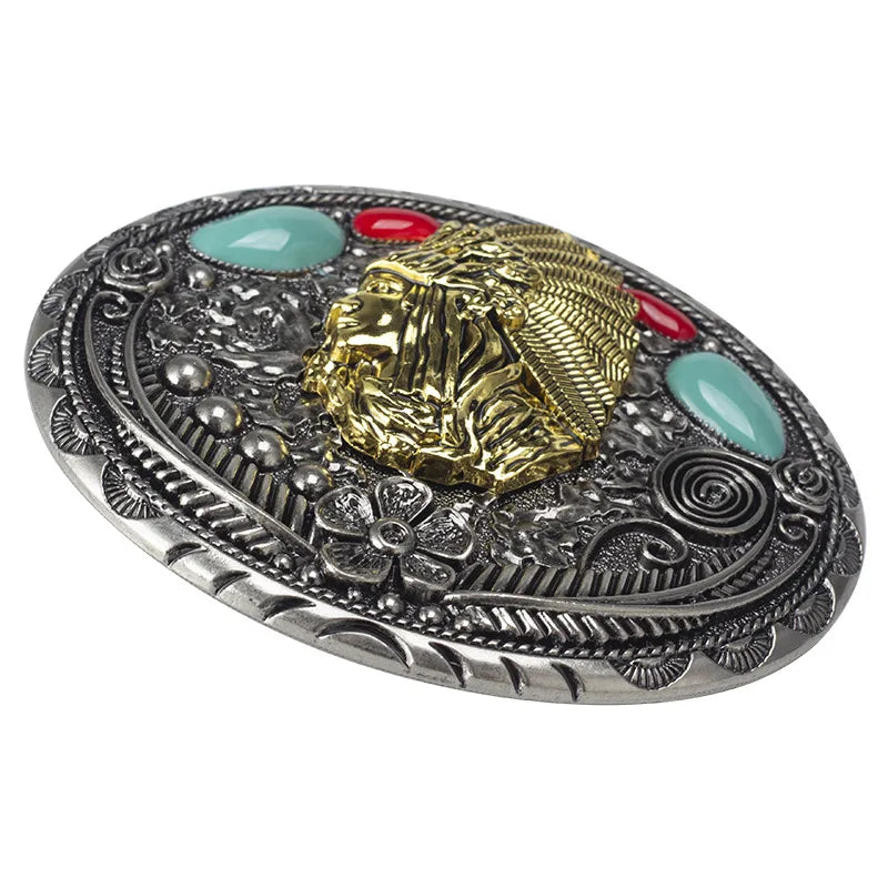 YonbaoDY Belt Buckle Aboriginal tribe leader portrait Indians pattern Gem-set waist DIY Accessories