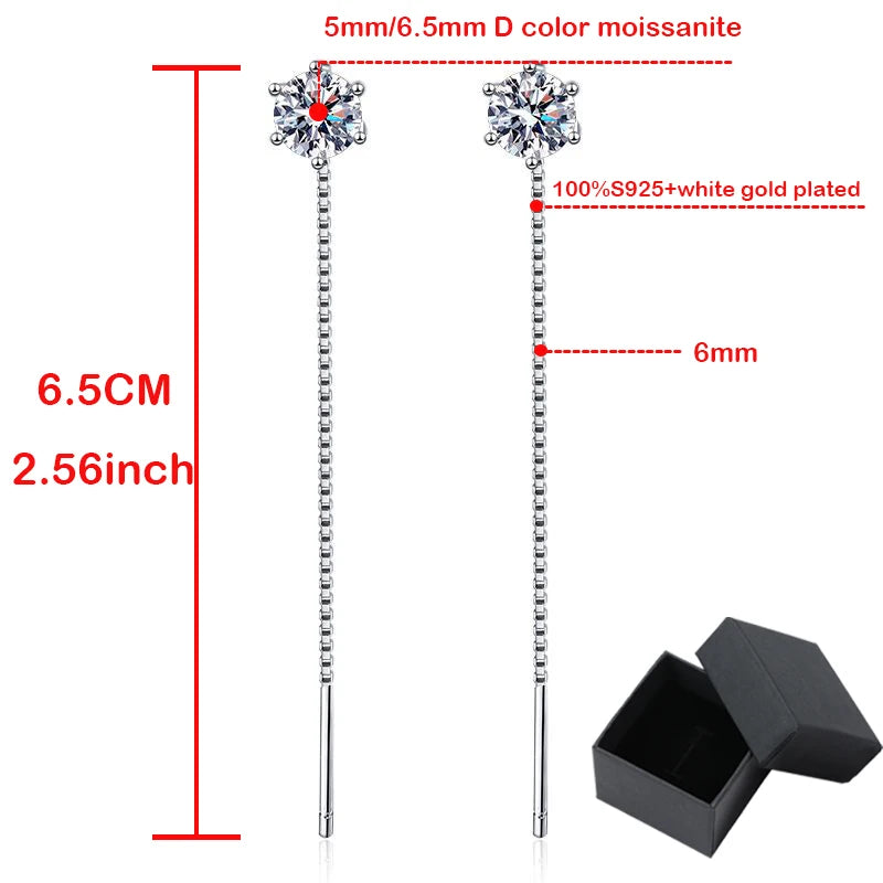 smyoue 1/2CT White gold plated moissanite earring for women tassel classic D color drop earring lab diamond S925 sterling silver