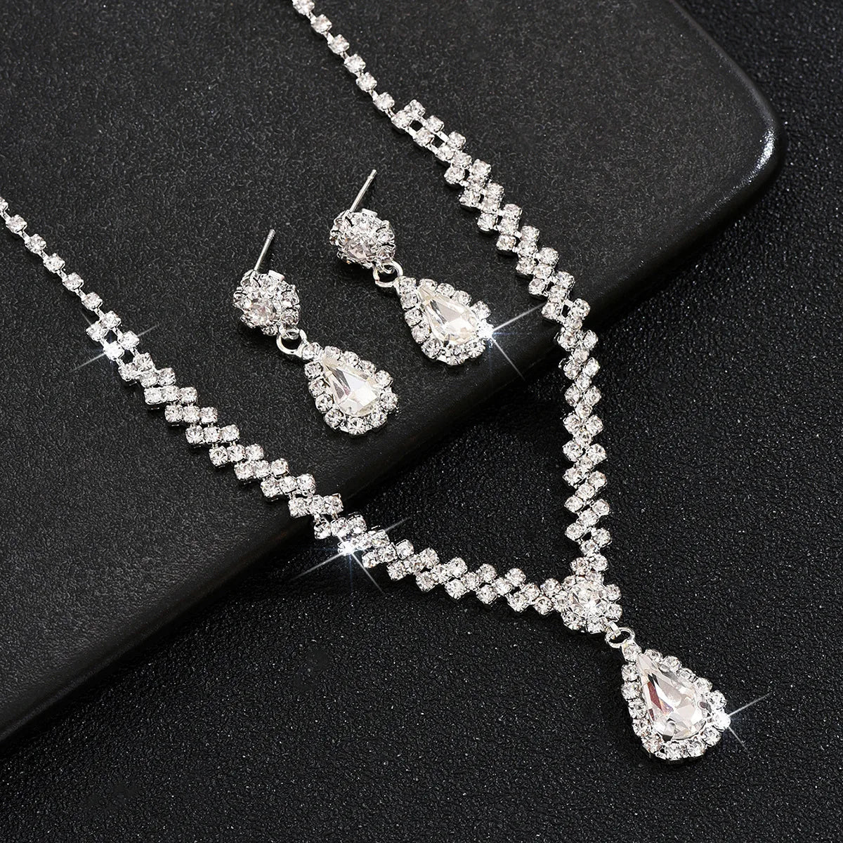 BLIJERY Classic Waterdrop Style Jewelry Sets for Women Blue Crystal Necklace Earrings Bridal Wedding Party Birthday Jewelry Sets