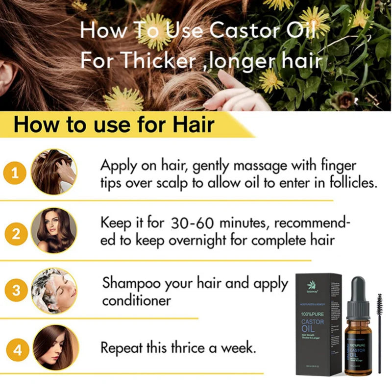 Castor Oil Hair Eyelash Brows Growth Essential Oil Prevent Skin Aging Castor Essence Moisturizer Skin Care Healthy For Women