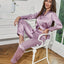 Solid Pajama Set Long Sleeve Button Up Lapel Top & Pants Pj Set Women's Sleepwear & Loungewear