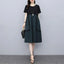 Fashion Korean Women's Clothing Round Neck Double Pockets Patchwork Pleated Short Sleeve Summer loose Shirring A-line Dresses