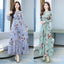 2024 Floral Vintage Chiffon Long Sleeve Dress Spring Autumn Womens Fashion Prom Maxi O-Neck Bodycon Evening Midi Dresses