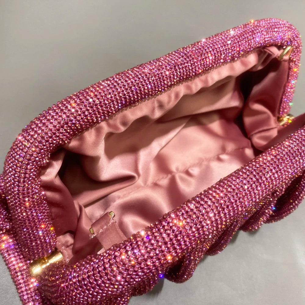 Shiny Handle Rhinestones Handmade Evening Clutch Bags New Folds Purses And Handbags Luxury Designer Wedding Party High Quality