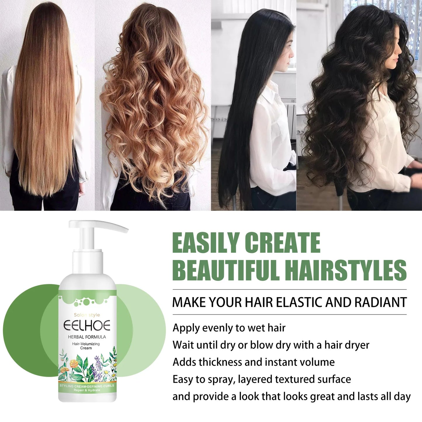 EELHOE Curl Booster Defining Cream Hair Curling Enhancer Moisturizing Styling Repair Curling Essence Elastin Setting Cream 50ml
