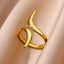 Geometric Lancet Glossy Stainless Steel Open Rings For Women Minimalist Gold Color Adjustable Wedding Ring Female Jewelry BFF