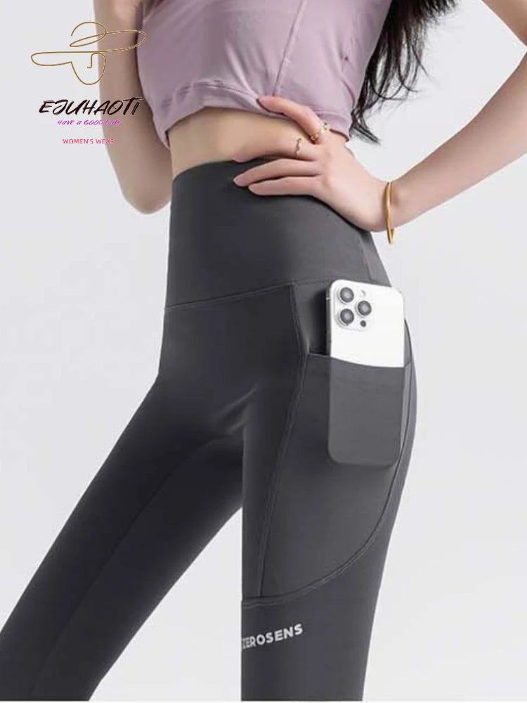 Leggings Women Spring Summer Pocket Shark Pants Stretch Tight Lifting Buttocks Base Fitness Yoga Sport Nine Points Women's