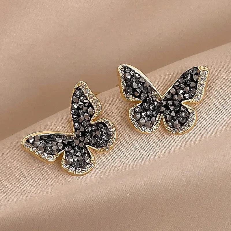 Korean New Fashion Purple Crystal Butterfly Earrings for Women Rhinestone Cute Girl Zircon Stud Earrings Jewelry Wholesale