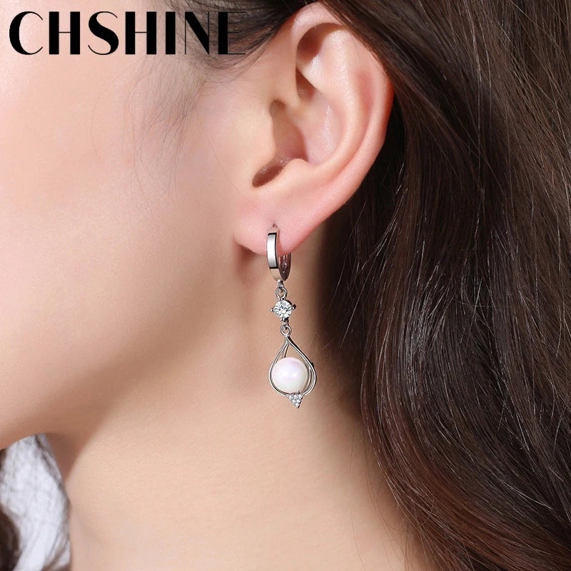 CHSHINE 925 Sterling Silver Water Drop Natural Pearl Earrings for Women Wedding Gift Fashion Jewelry