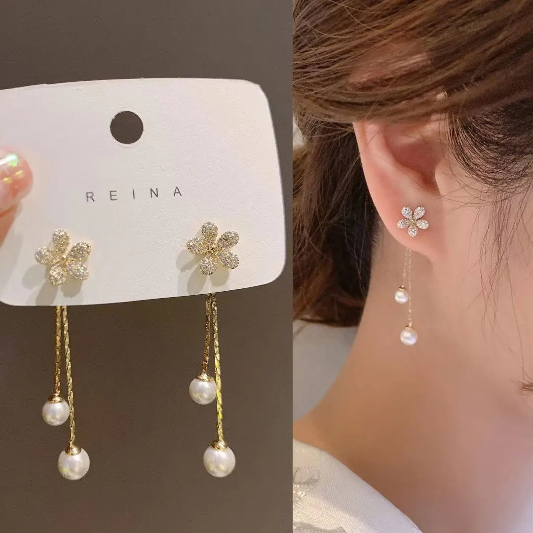 Trend New Camellia Flower Imitation Pearl Earring Female Temperament Trendy White Rose Earrings for Women Fashion Jewelry Gifts
