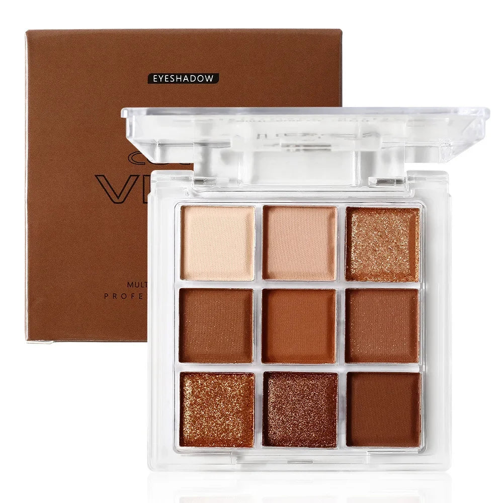 Sexy Charming Deciduous Red Brown Eye Shadow Makeup Palette Chocolate Brown Pearl Glitter Powder Nine Color Eye Shadow Palette