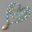 3 Strands 19'' Freshwater White Rice Pearl Blue Enamel Chain Necklace Keshi Pendant