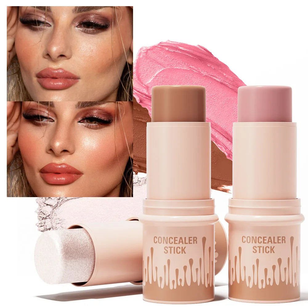 Makeup Face Contouring Bronzer Stick Highlighter 2 in 1 Matte Glitter Brightening Silkworm Blusher Rouge Cream Concealer Pen