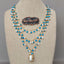 3 Strands 19'' Freshwater White Rice Pearl Blue Enamel Chain Necklace Keshi Pendant