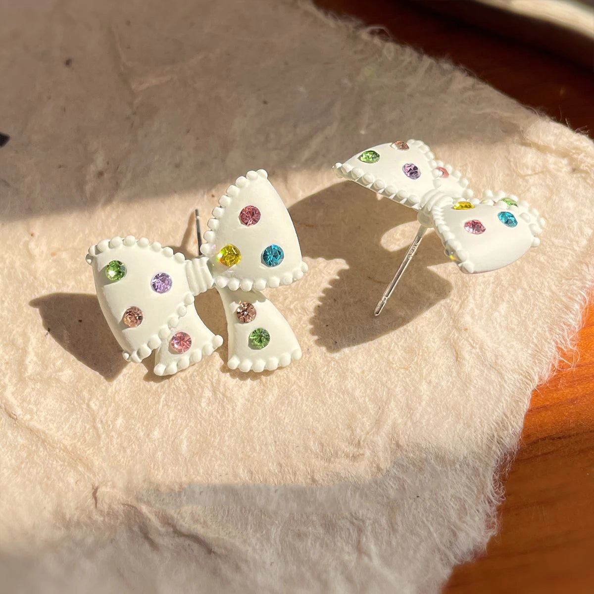 Colorful Zircon Bow Earrings Fashionable Cute Originality Design Resin Bow Delicate Earrings Women's Birthday Gift Jewelry