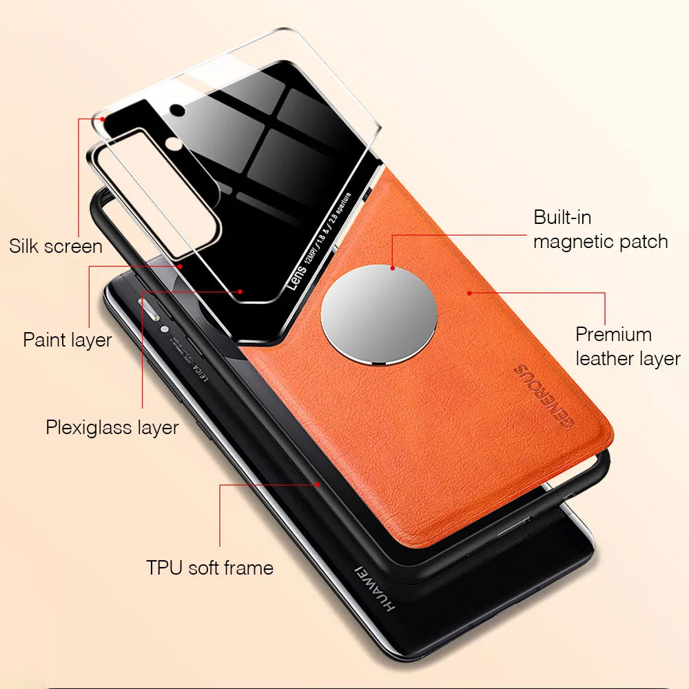 For Samsung Galaxy S23 Plus Cover TPU Leather Car Magnetic Holder Galaxy S22 S21 S20 Ultra FE S10 Plus Case Frame Protect Coqu