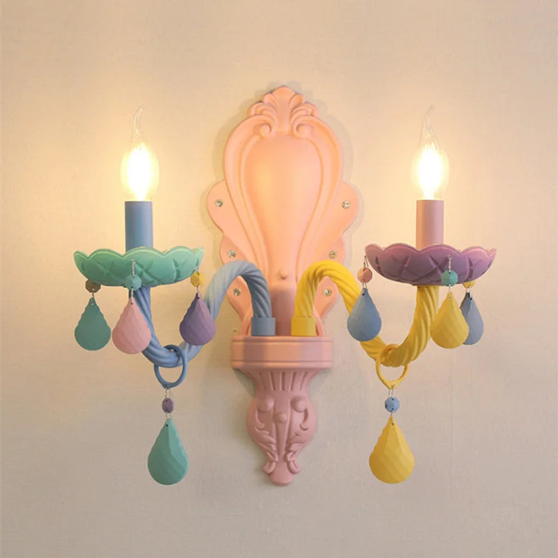 Rainbow Crystal Chandelier European Candle lustres Children's Bedroom Princess Makaron Lamps Winfordo Lighting 110V/220V