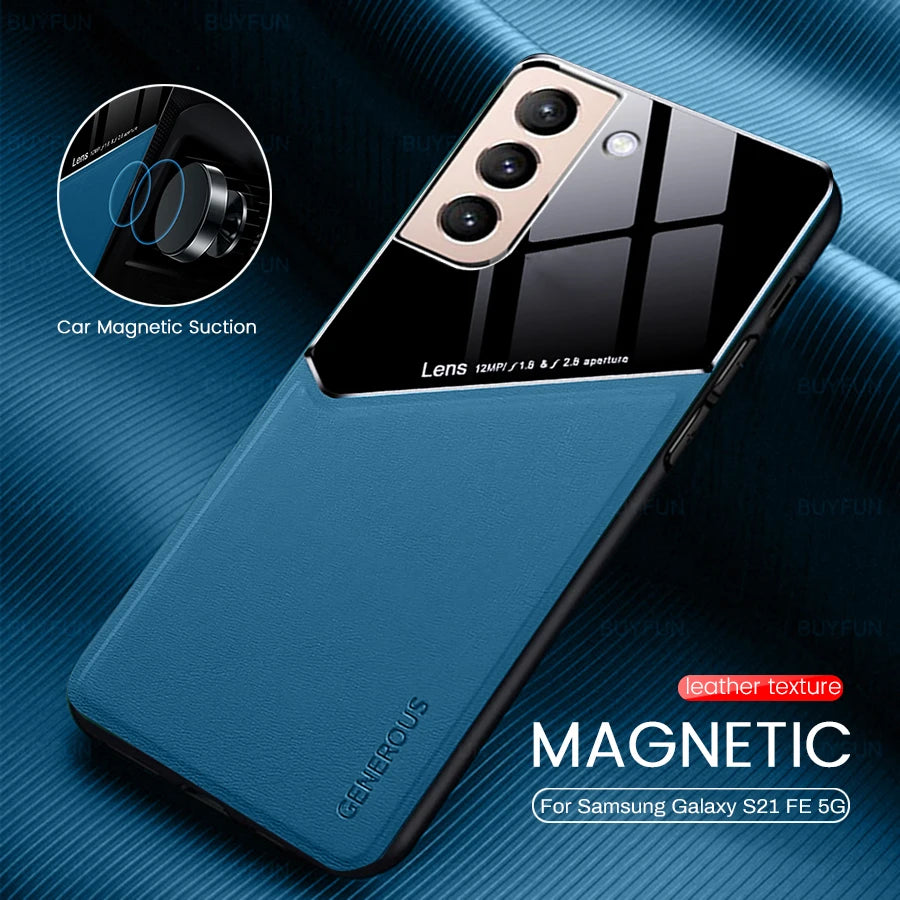 For Samsung Galaxy S23 Plus Cover TPU Leather Car Magnetic Holder Galaxy S22 S21 S20 Ultra FE S10 Plus Case Frame Protect Coqu