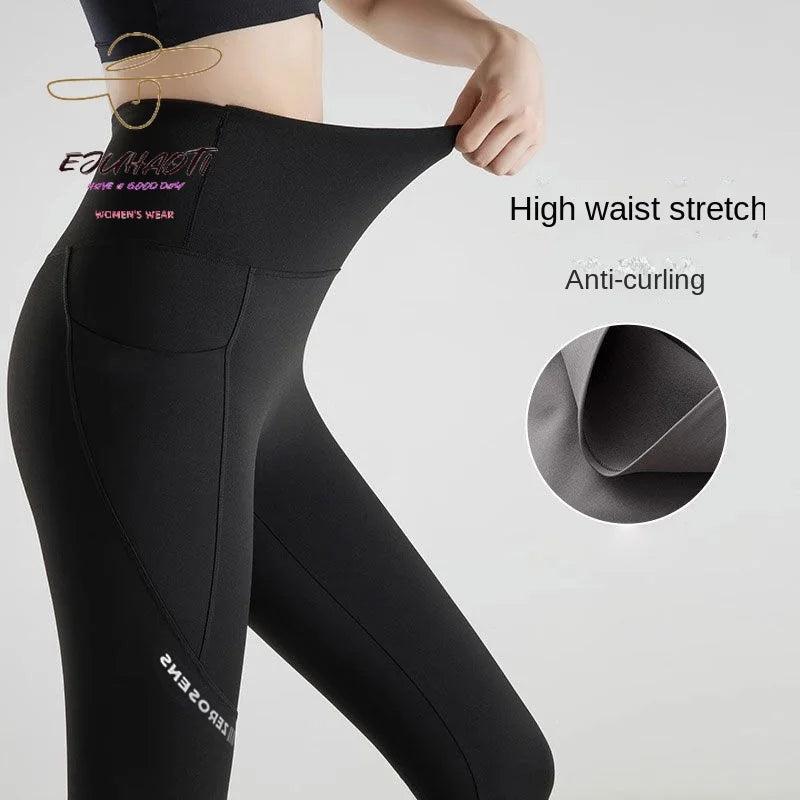 Leggings Women Spring Summer Pocket Shark Pants Stretch Tight Lifting Buttocks Base Fitness Yoga Sport Nine Points Women's