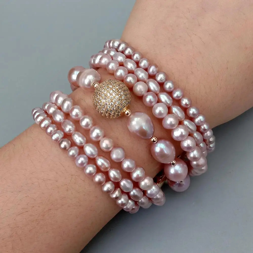 Y.YING 7 Rows Natural Fresh Water Pearl Multilayer Charm Bracelet Original Design Jewelry