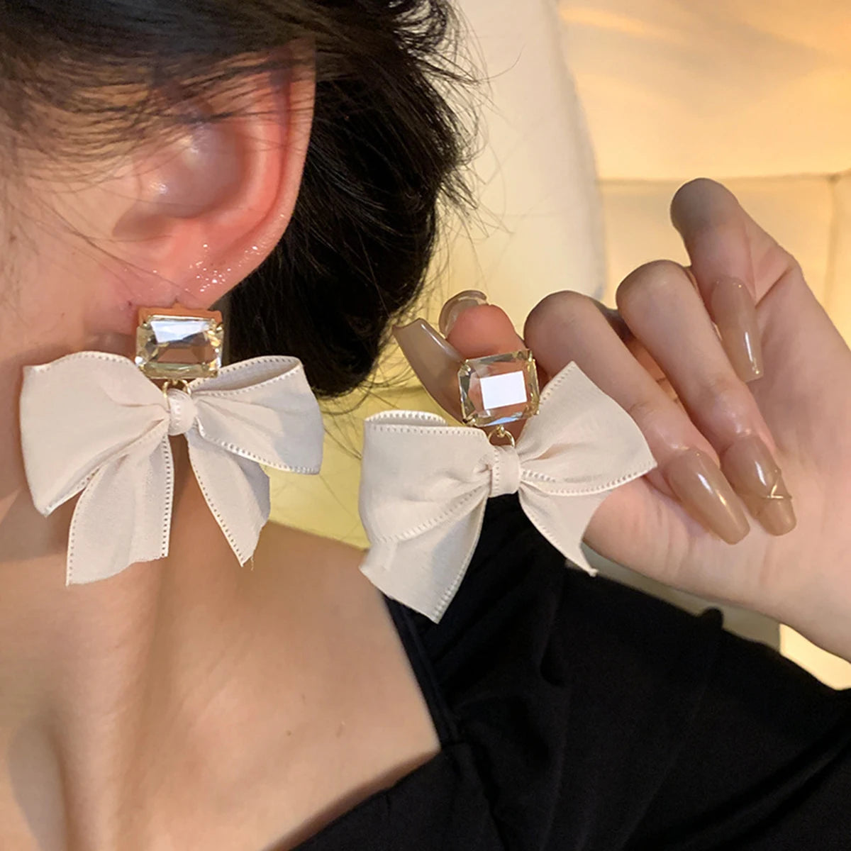 Colorful Zircon Bow Earrings Fashionable Cute Originality Design Resin Bow Delicate Earrings Women's Birthday Gift Jewelry
