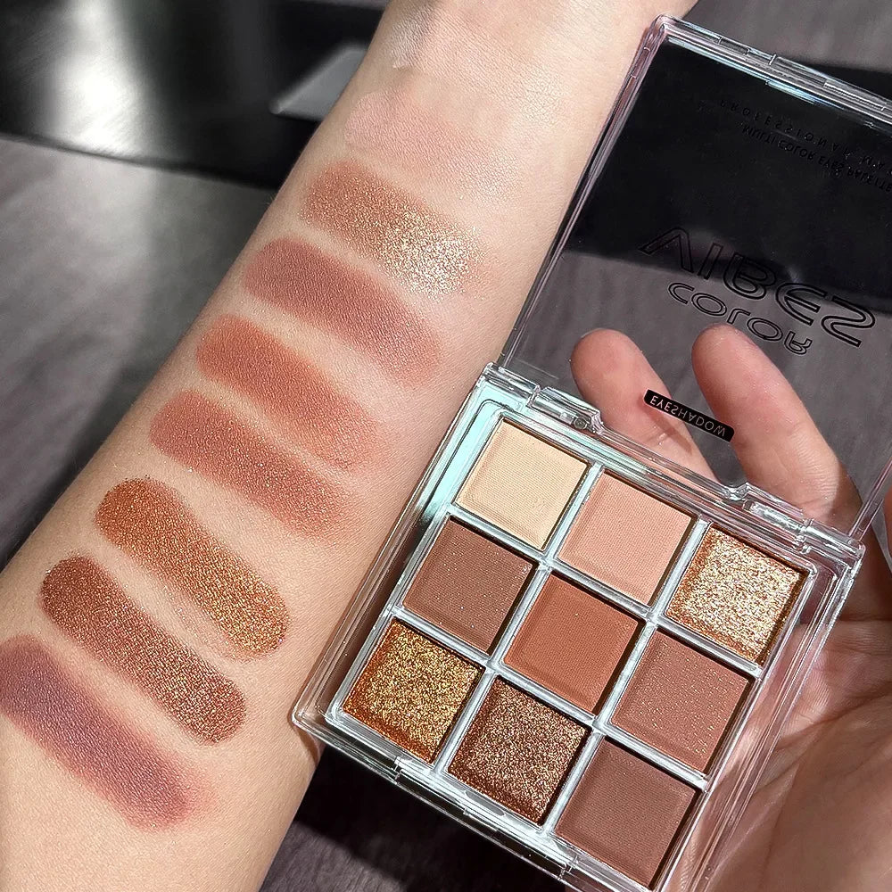 Sexy Charming Deciduous Red Brown Eye Shadow Makeup Palette Chocolate Brown Pearl Glitter Powder Nine Color Eye Shadow Palette