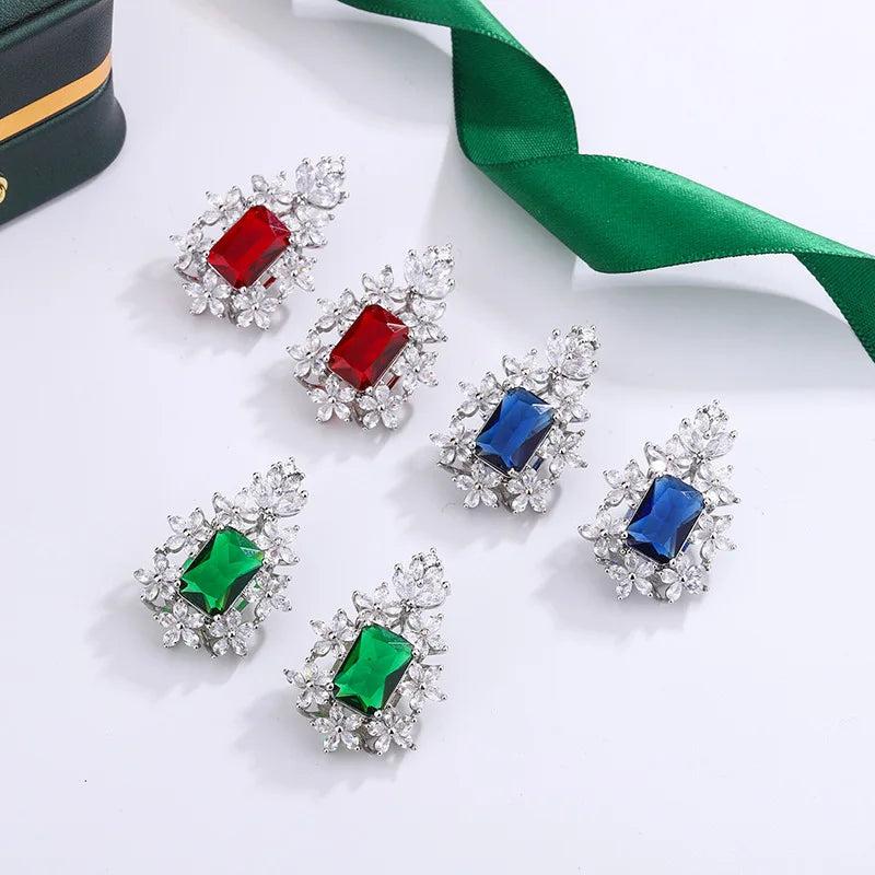 925 Silver New Geometric Square Zircon Earrings For Women Retro Fashion Diamond Hollow Earrings Party Birthday Jewelry Gift