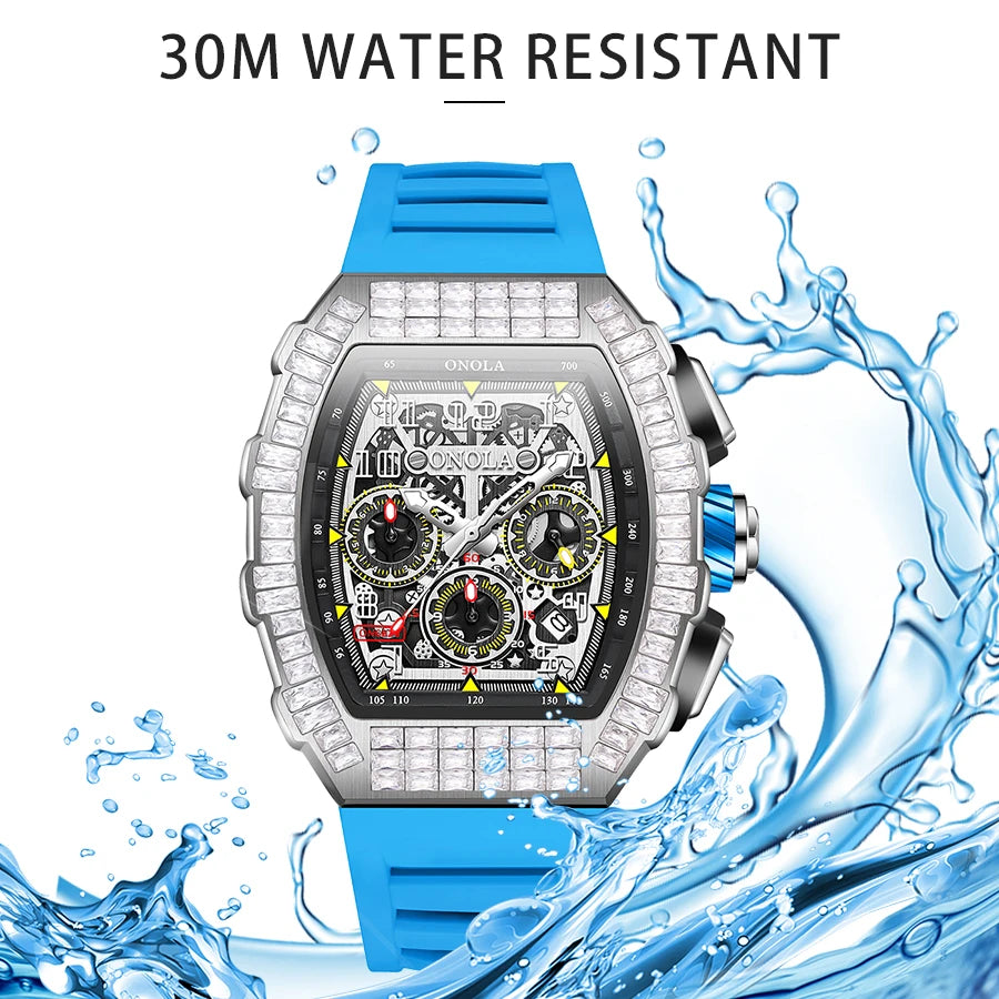 Hot Selling Fashion Fully Automatic Mechanical Watches Men ONOLA Unique Design with Diamond Inlaid Waterproof Tape Men's Watch