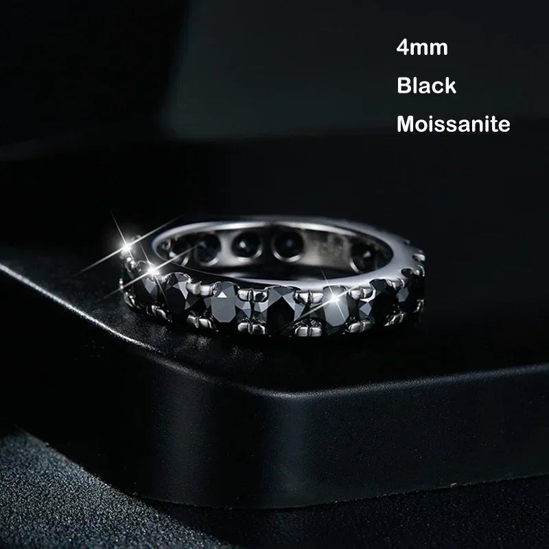 EWYA GRA Certified Full 3/4/5mm D Color Black Moissanite Ring Full Eternity Diamond Band For Women Men S925 Silver Wedding Rings