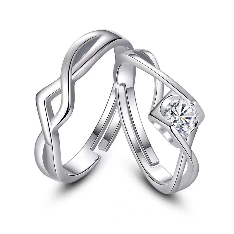 2PCS Fashion Exquisite Silver Color Couple Paired Ring For Women Men Opening Adjustable Engagement Wedding Gift Jewelry Accessor