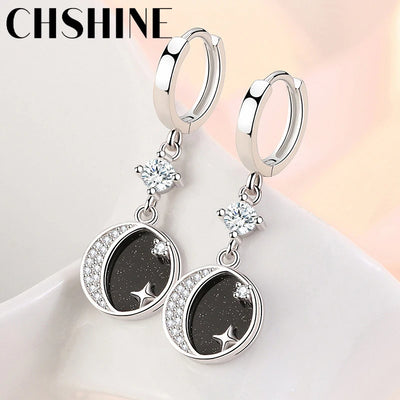 CHSHINE 925 Sterling Silver Starry Sky Moon Star Earrings For Women Wedding Banquet Party Fashion Jewelry