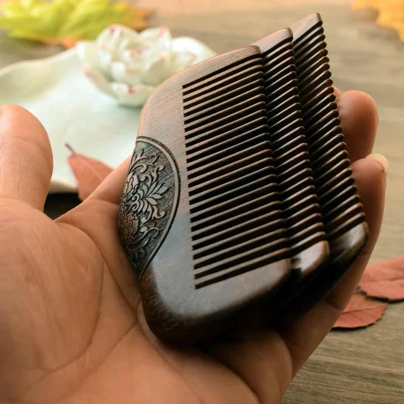 Pocket Wooden Comb Natural Black Gold Sandalwood Super Narrow Tooth Wood Combs No Static Lice Beard Comb Hair Styling