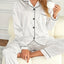 Solid Pajama Set Long Sleeve Button Up Lapel Top & Pants Pj Set Women's Sleepwear & Loungewear