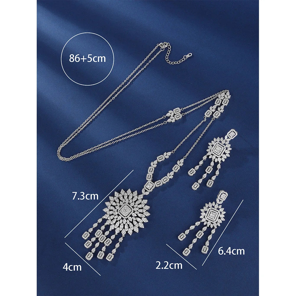 New Trendy Sweater Long Necklace Earring Jewelry Sets For Women Wedding Party Zircon CZ African Dubai Bridal Jewelry