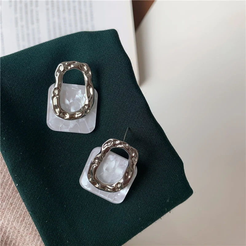 Korea Acrylic Resin Geometric Square Hanging Stud Earrings New Fashion Hollow Metal Trendy Earrings 2022 Jewelry Gift
