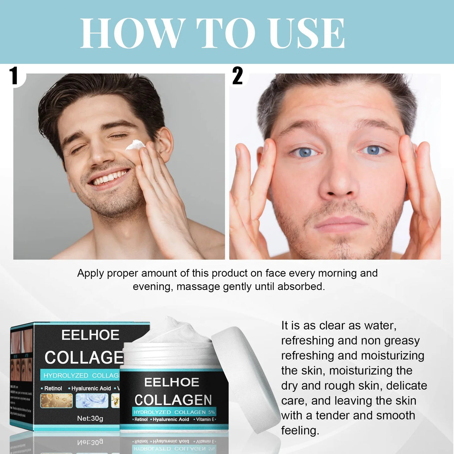 EELHOE Collagen Anti Aging Face Cream Hyaluronic Acid Remove Wrinkle Firming Lifting Whitening Moisturizing Men Facial Skin Care