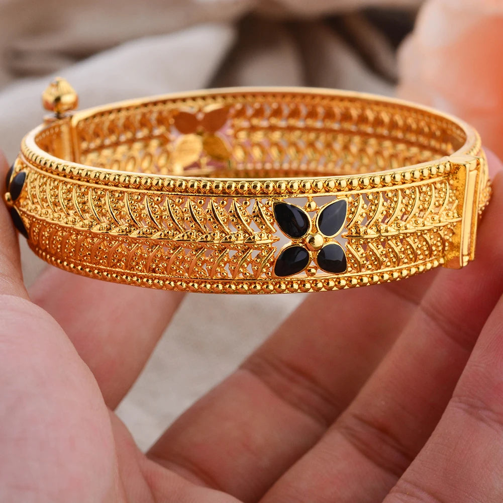  24K Gold Color Bangles rabic Ethiopian Nigerian Banquet Wedding Bracelets Party Choker Copper Jewelry Gifts
