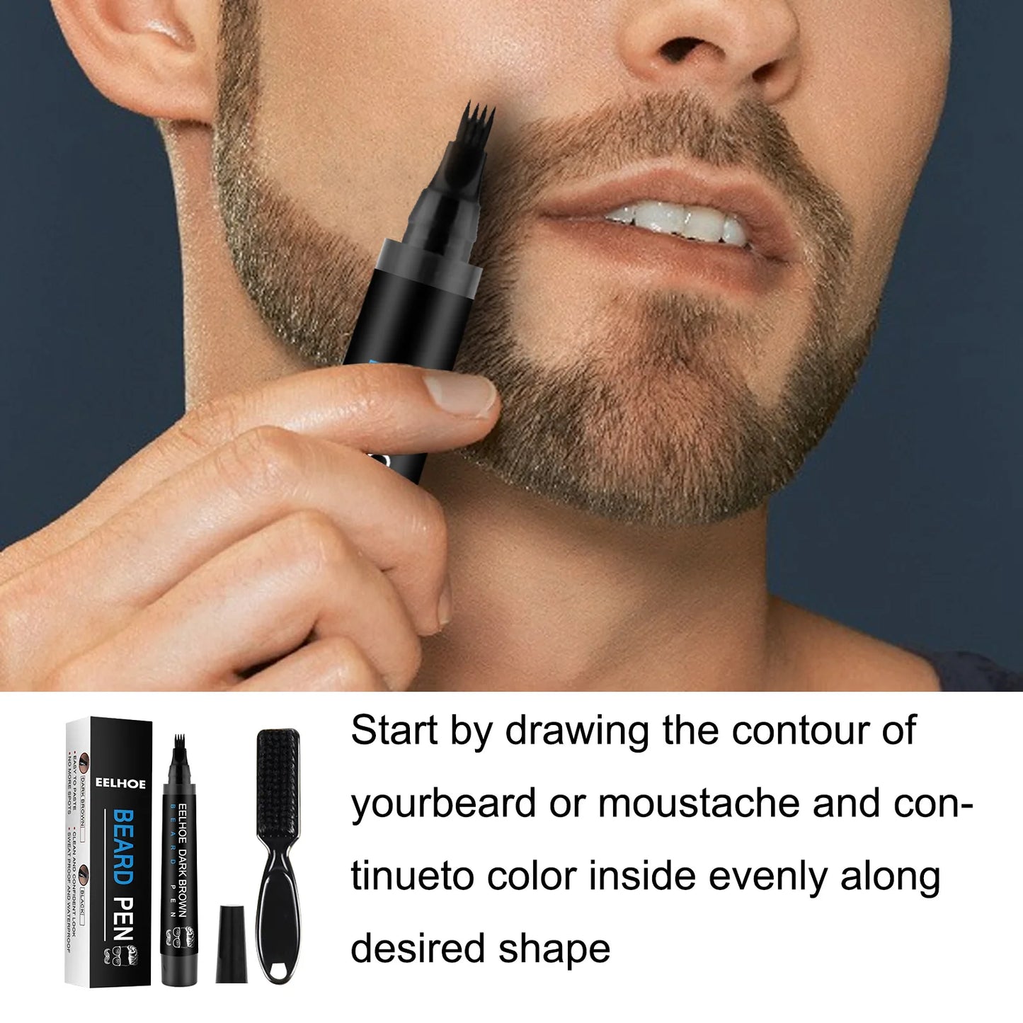 EELHOE Beard Filling Pen Kit Facial Beard Shaping Enhancer with Brush Waterproof Black Brown Coloring Pencil Man Cosmetic Tools