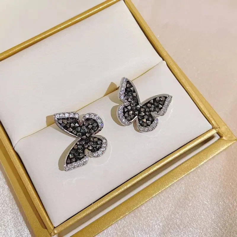 Korean New Fashion Purple Crystal Butterfly Earrings for Women Rhinestone Cute Girl Zircon Stud Earrings Jewelry Wholesale