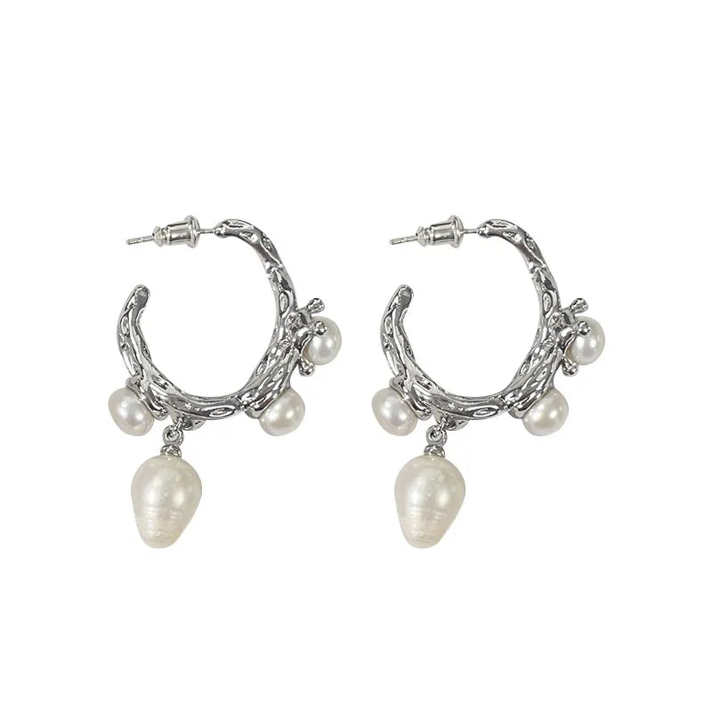 kshmir French Vintage Baroque Fresh Water Pearl Earrings for Women Fashion Elegant Metal Jewelry Gifts 2023 Hot Sale