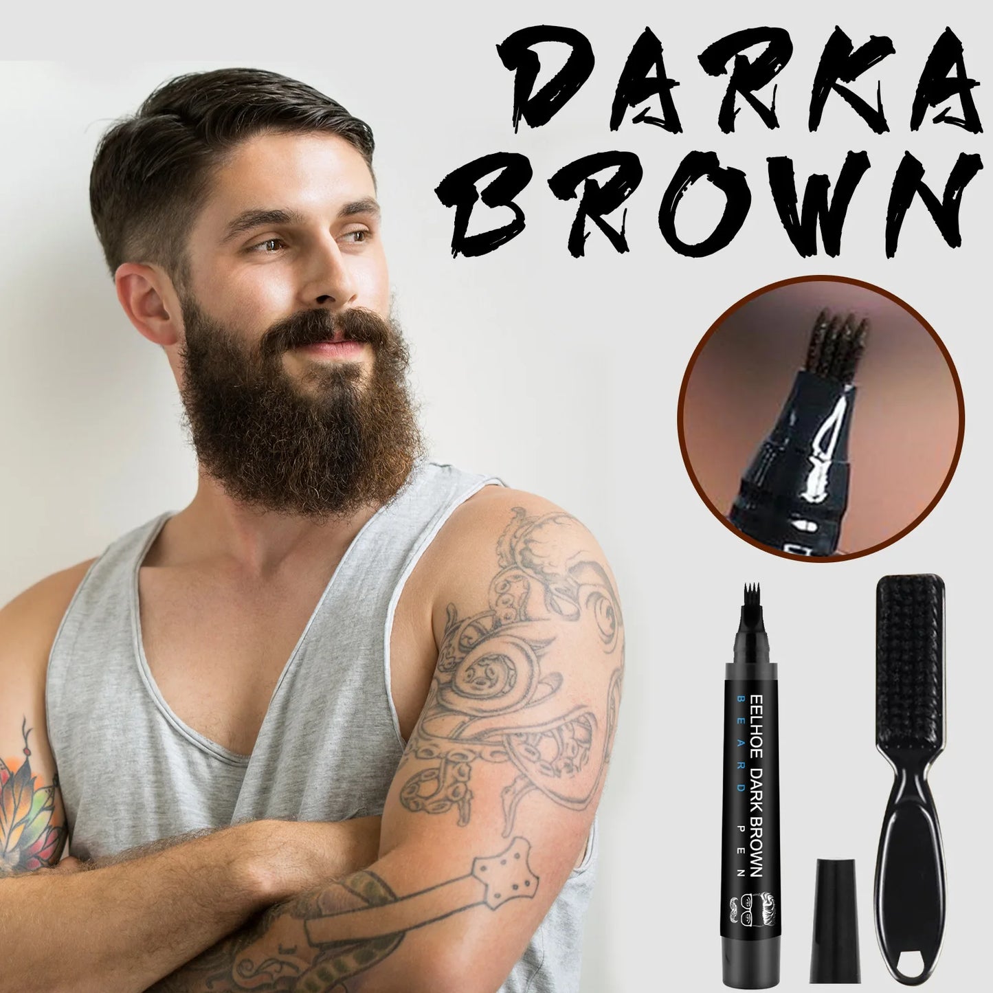 EELHOE Beard Filling Pen Kit Facial Beard Shaping Enhancer with Brush Waterproof Black Brown Coloring Pencil Man Cosmetic Tools