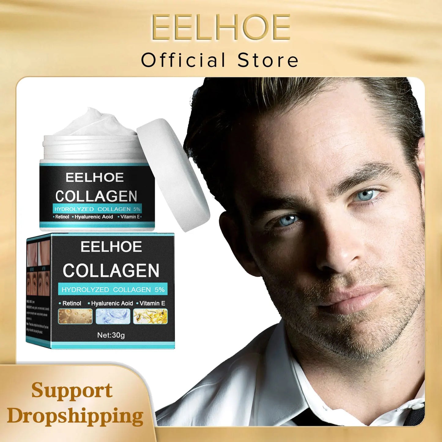 EELHOE Collagen Anti Aging Face Cream Hyaluronic Acid Remove Wrinkle Firming Lifting Whitening Moisturizing Men Facial Skin Care